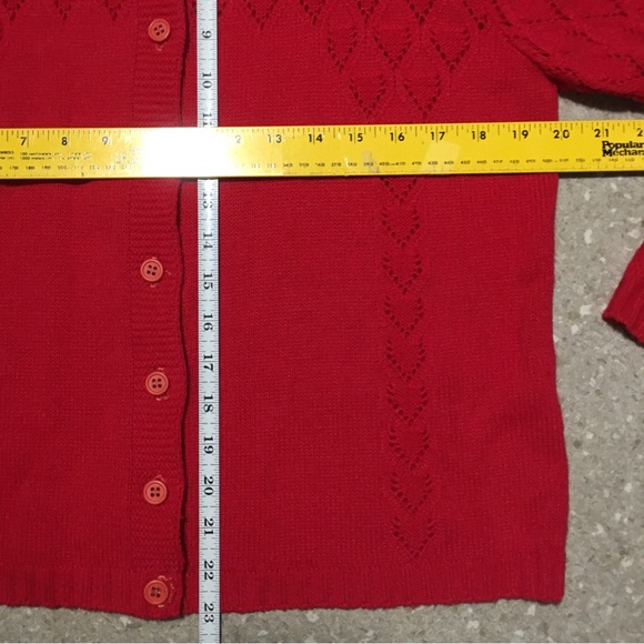Vtg Xmas red sweater cardigan Keneth Too! Made in USA Button front cut out yoke - Picture 6 of 10